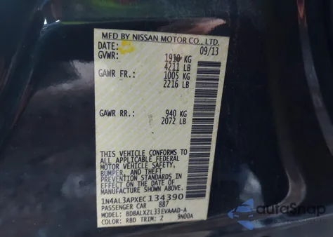 2014 Nissan Altima 2.5 Sl из США, поврежденный, VIN 1N4AL3APXEC134390